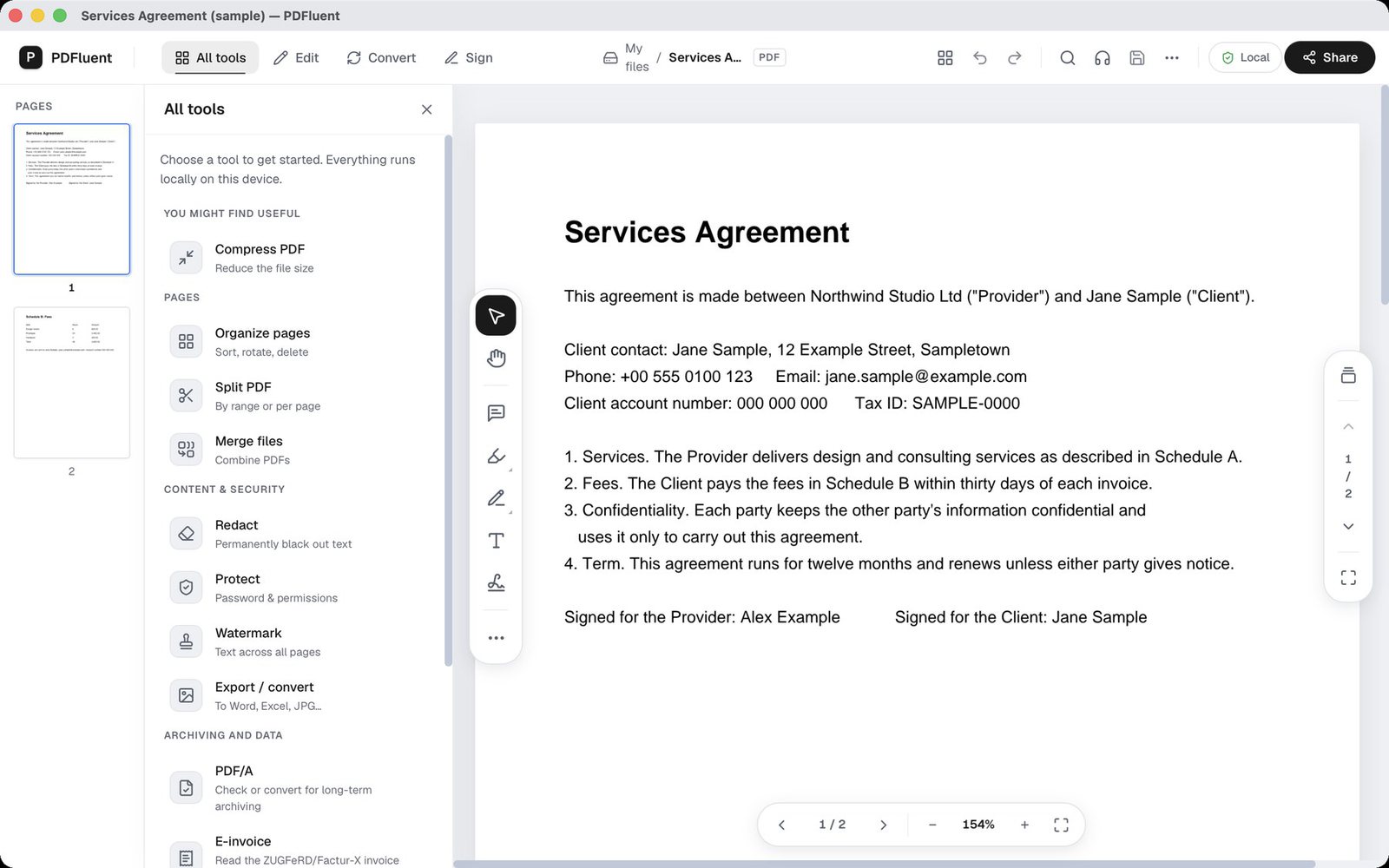 The All tools list in PDFluent Editor