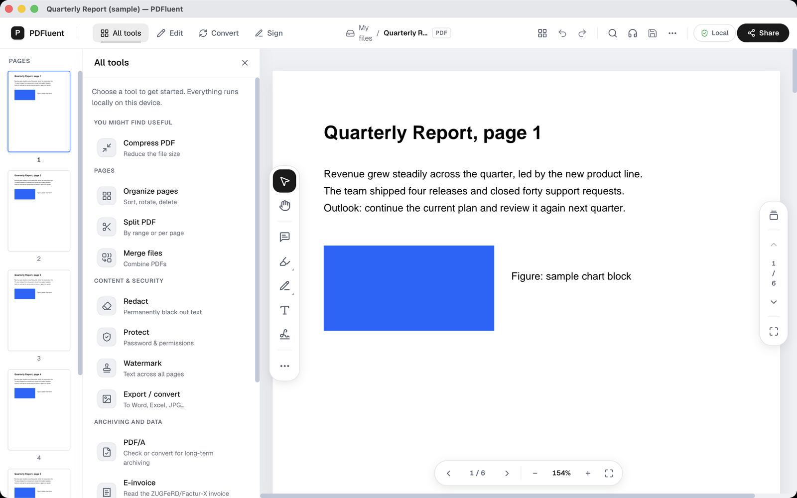 The "All tools" view with the "PAGES" group listing "Organize pages", "Split PDF" with the subtitle "By range or per page", and "Merge files".